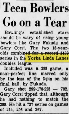 Yorba Linda Lanes - June 1969 Article